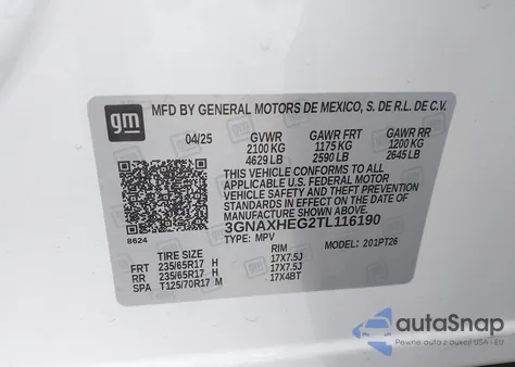 2026 Chevrolet Equinox from USA, damaged, VIN 3GNAXHEG2T1106190
